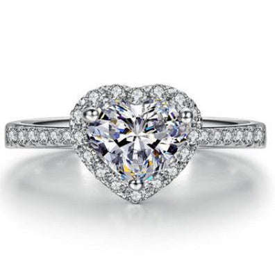 European And American White Copper Blue Heart-shaped Gemstone Ring Women - Myluvfit